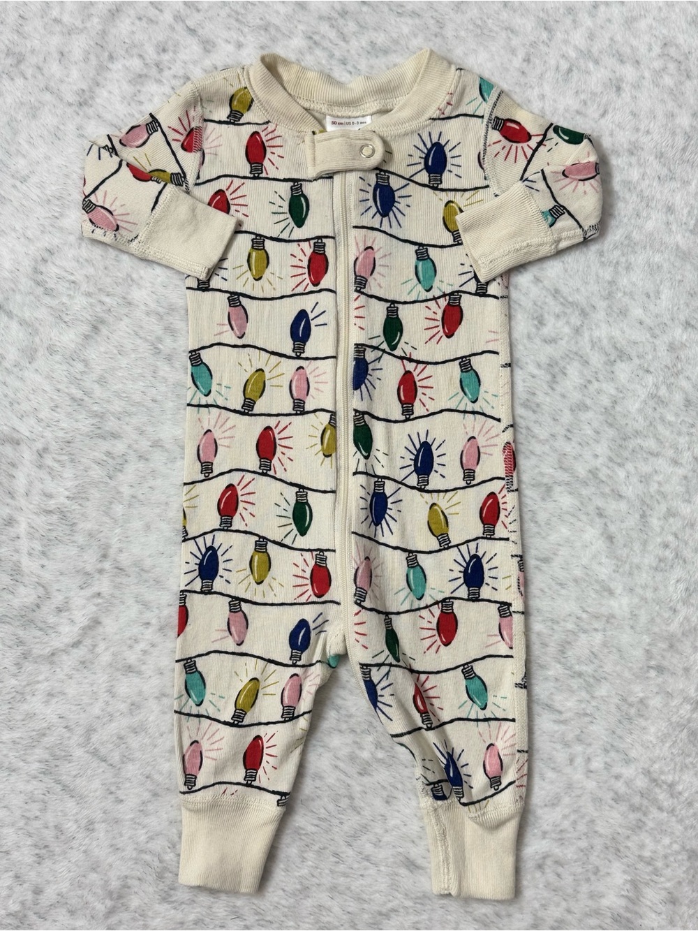 Hanna Andersson Christmas Lights Zip Sleeper 0-3M Baby Organic Cotton Holiday